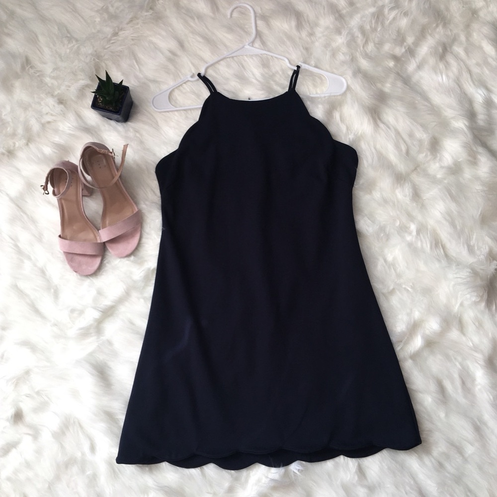 Necessary Objects navy scalloped dress